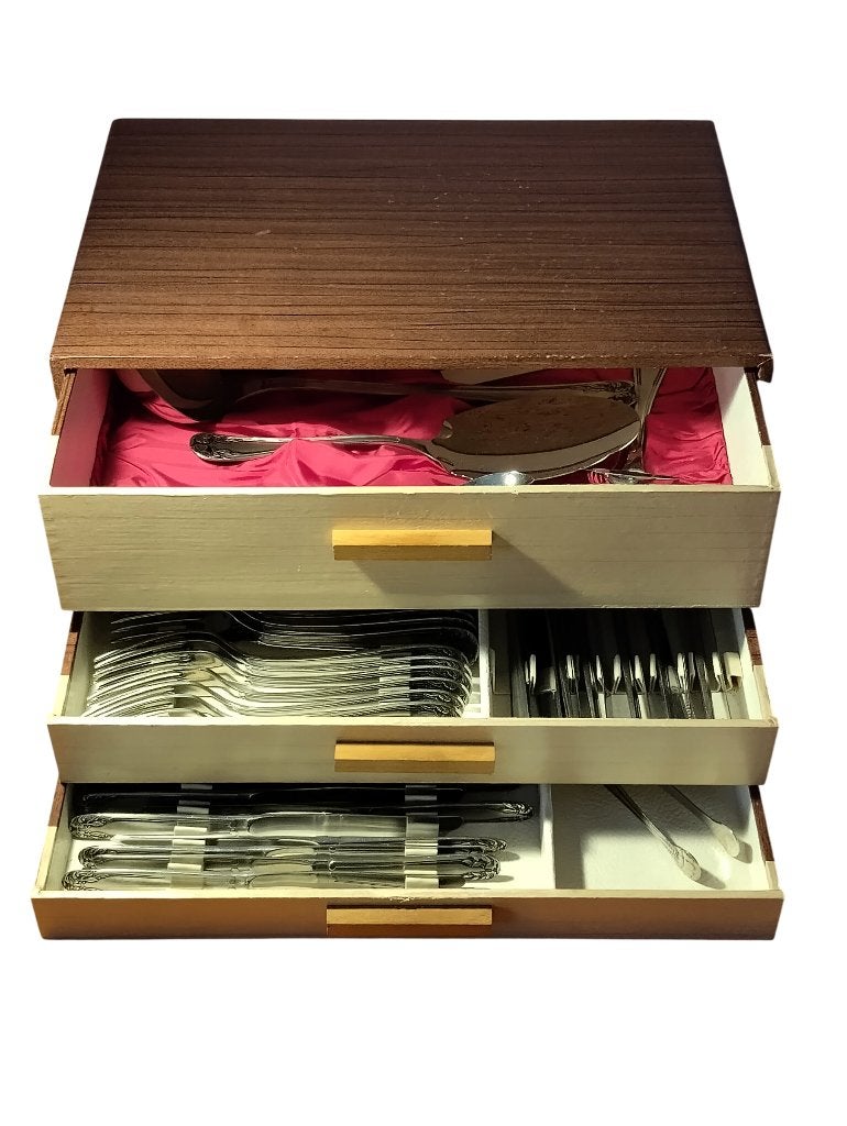 Ménagère vintage 60/70 complet 12 personnes Reppel inox 18/8, Enlèvement