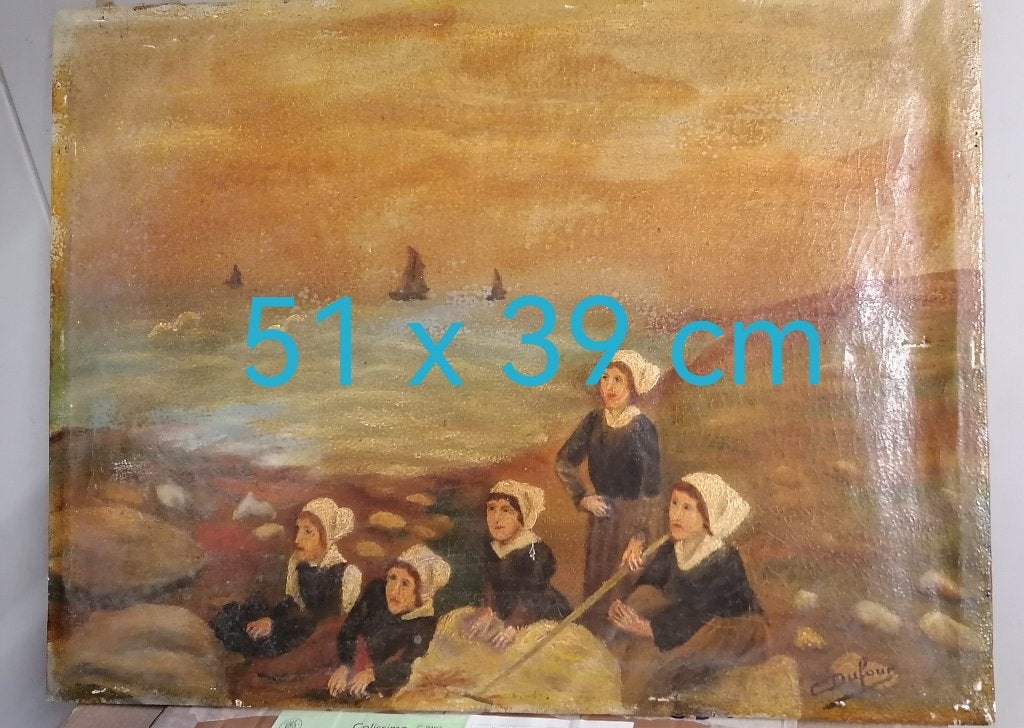Peinture ancienne mer bateau, Antiquités & Art, Peinture à l'huile, Signé, Toile, Classique