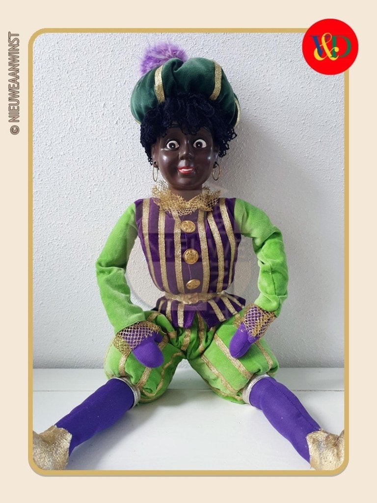 Nostalgische V&D etalage Piet pop - groen/paars - 60cm, Verzenden, Zo goed als nieuw