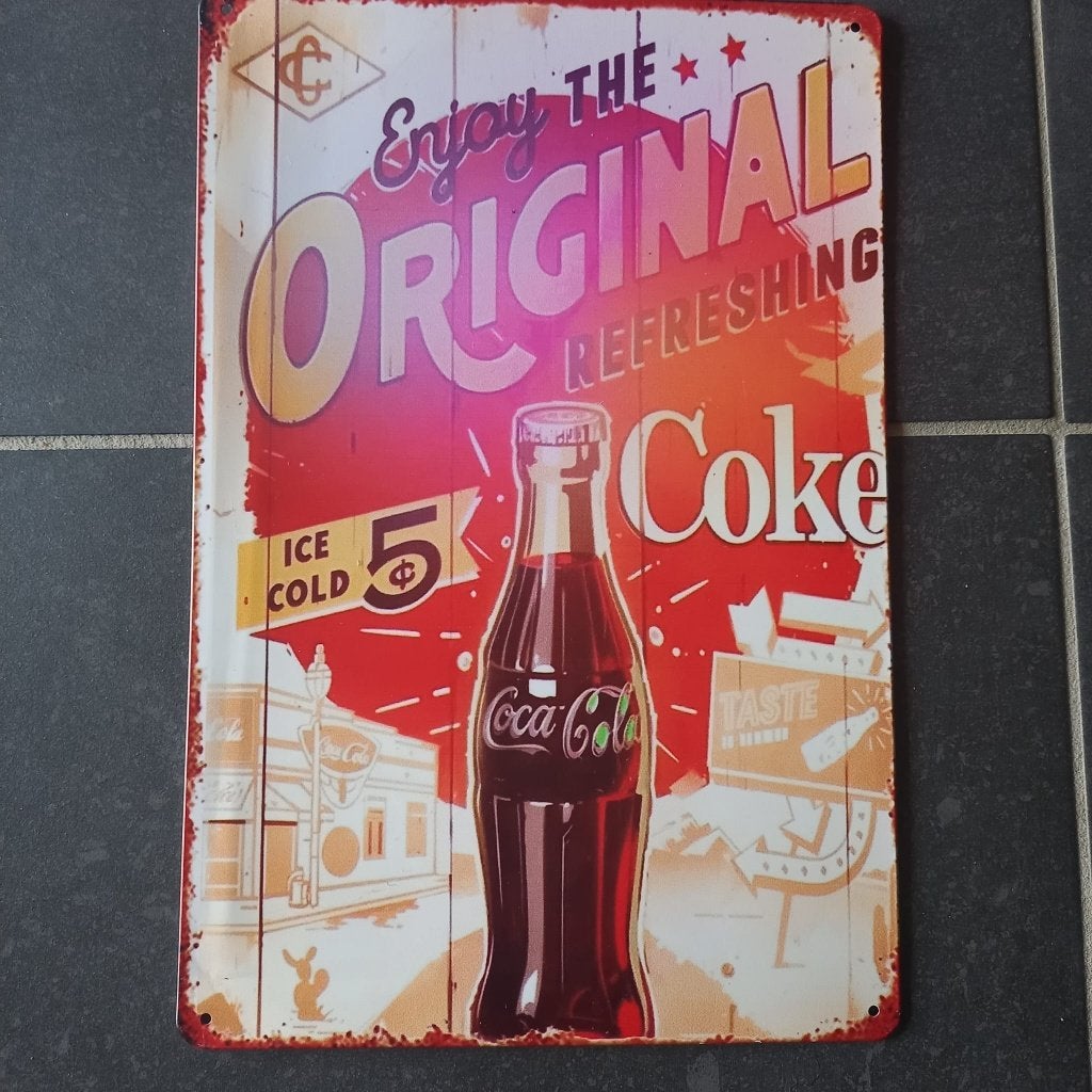 Retro Metalen Bord Coca-Cola, Huis en Inrichting, Metaal, 30 cm, Verzenden, 20 cm