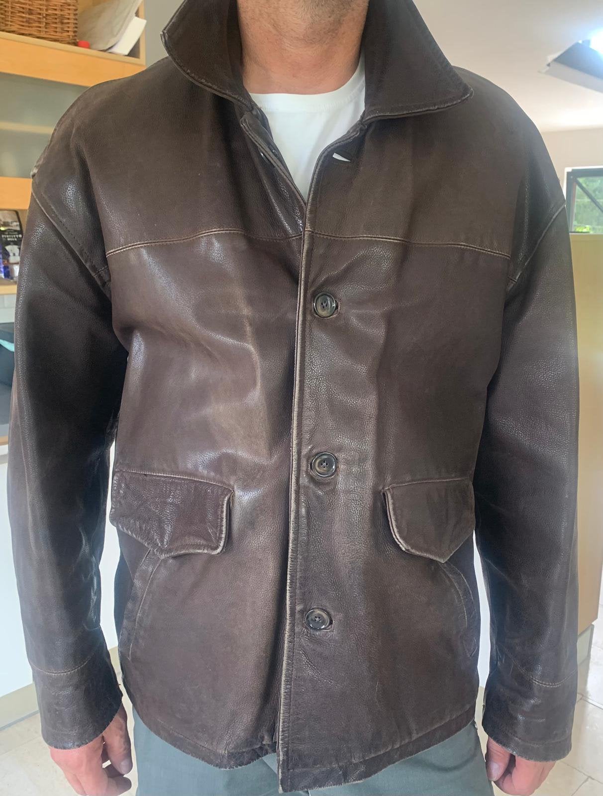 Lederen jas, Ophalen, Gedragen, Maat 56/58 (XL), Bruin