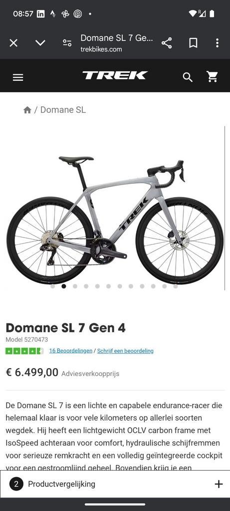 Trek Domane SL 7 Gen 4 maat 58, Fietsen en Brommers, Fietsen | Racefietsen, Ophalen
