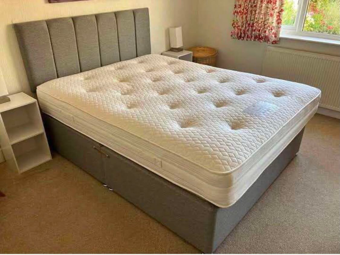 Lit neuf avec matelas 90x200, 140x200, 160x200,180x200 cm, Neuf, Gris, Tissu, 200 cm