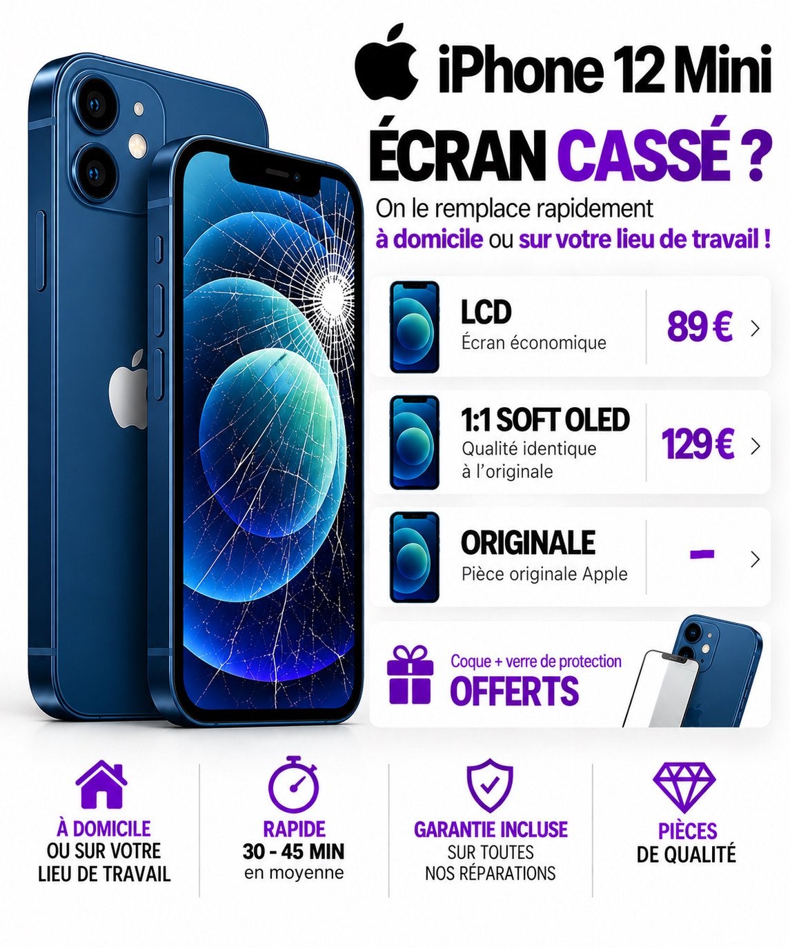 📱RÉPARATION ÉCRAN iPHONE 12 mini – BRUXELLES 0466273471 ✅, IPhone 6, Noir, Comme neuf, Enlèvement