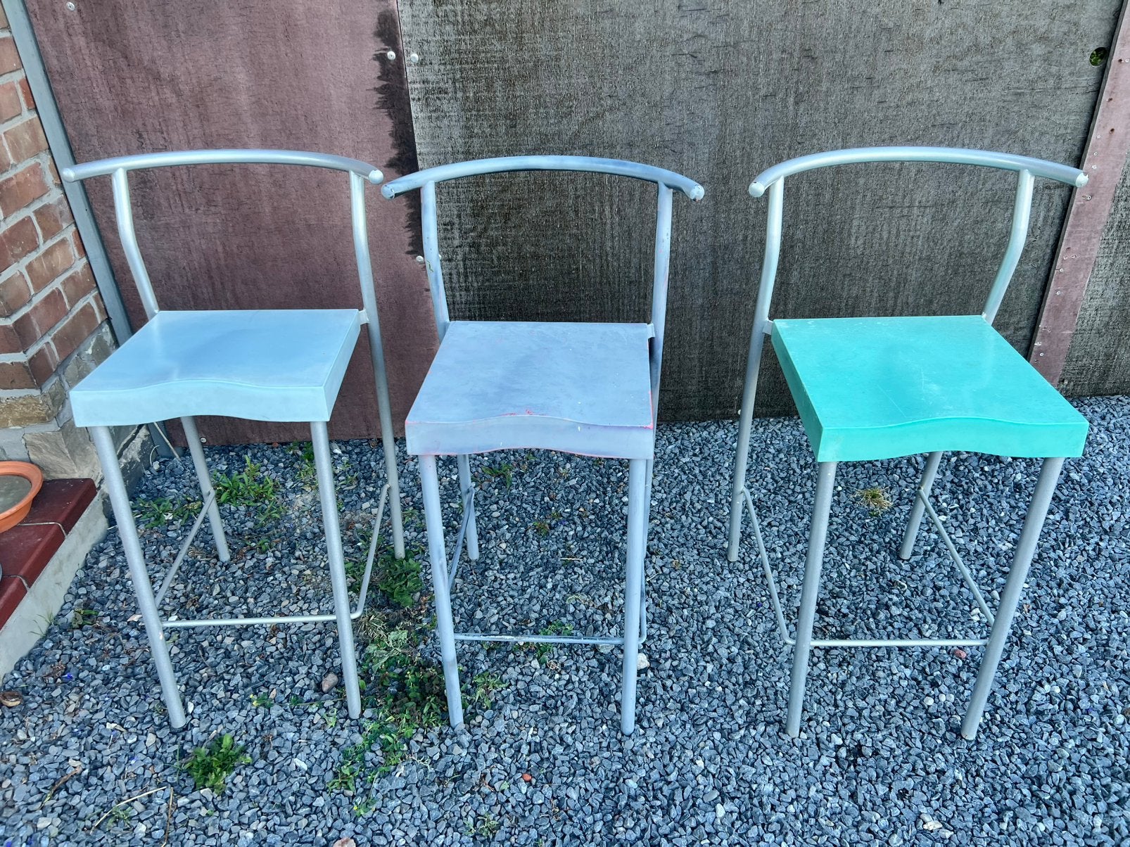 Metalen  barstoelen, Huis en Inrichting, Barkrukken, Ophalen, Gebruikt, Met voetsteun, 60 tot 90 cm
