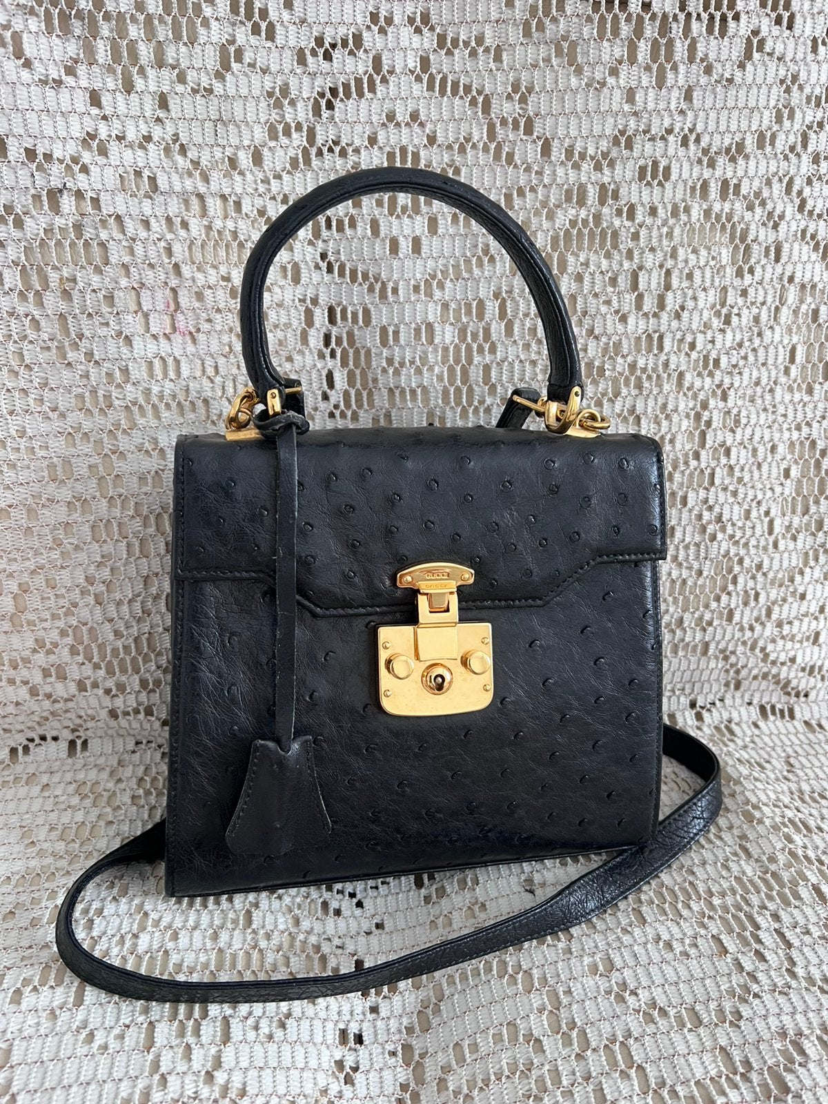 GUCCI tas model Lady Lock struisvogelleer, Ophalen of Verzenden, Zo goed als nieuw, Zwart, Leer