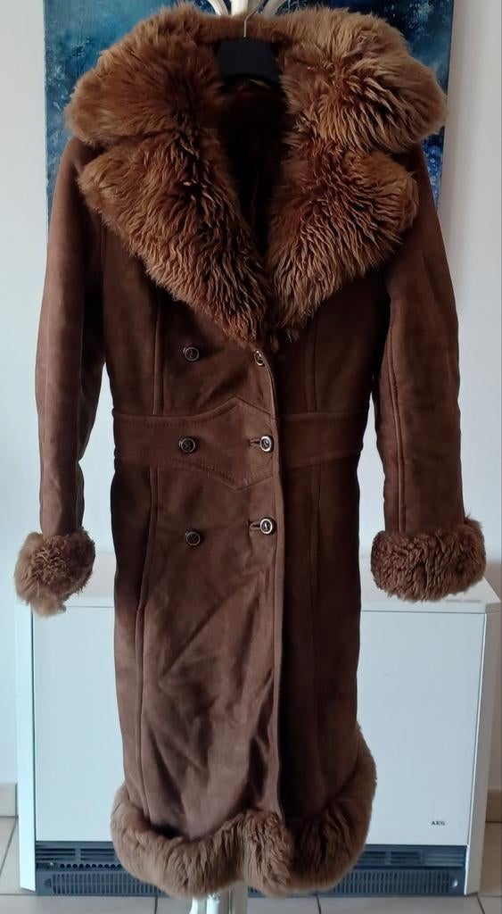 Manteau long en mouton retourné – Shearling – Très bon état, Enlèvement ou Envoi, Brun
