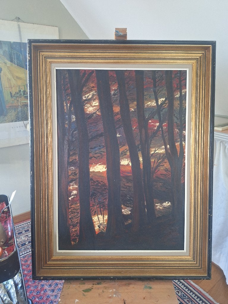 Schilderij olie op doek: Avondrood, Doek, Origineel werk, Expressionistisch, Ophalen of Verzenden