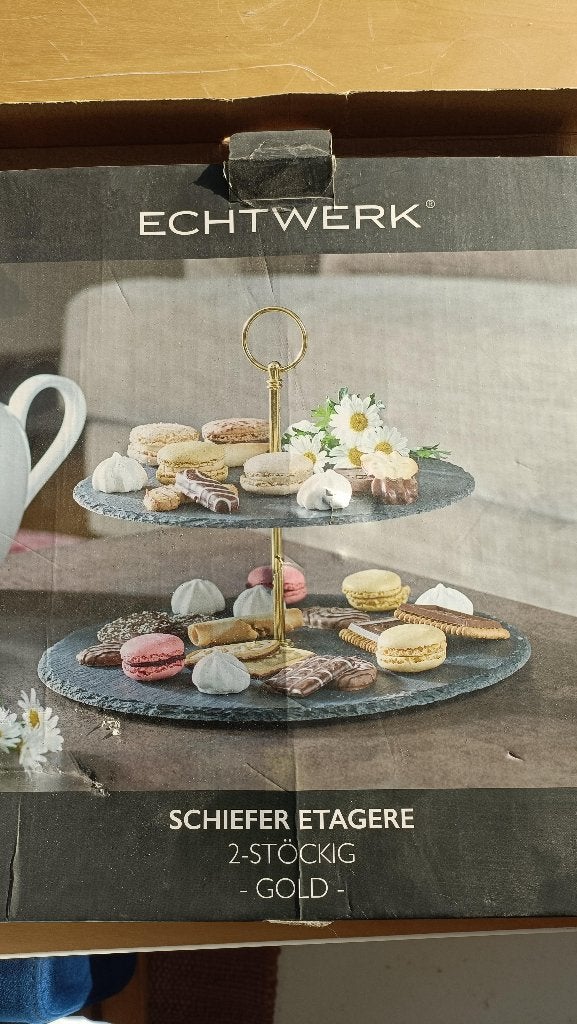 Présentoir à gâteaux Echtwerk neuf, en ardoise, 2 étages, Enlèvement
