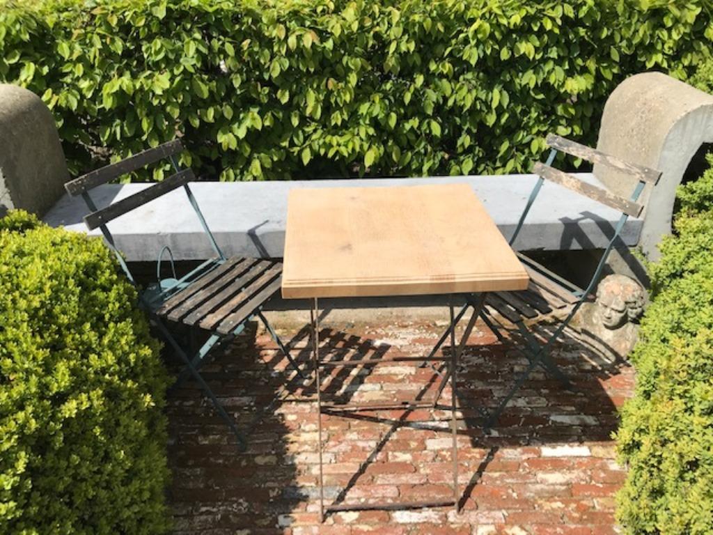 Oude bistrotafel met massief eiken tafelblad, Enlèvement ou Envoi