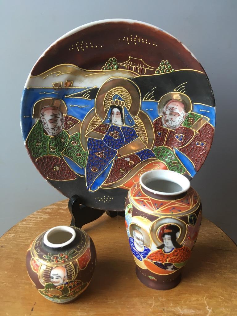 Ensemble de vases et assiettes japonais/chinois vintage, Enlèvement ou Envoi