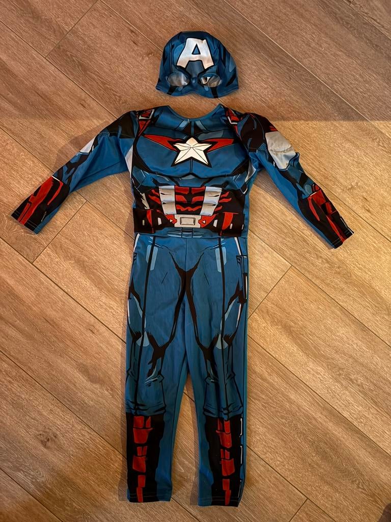 Captain America kostuum pak kind 110/116, Ophalen, Zo goed als nieuw