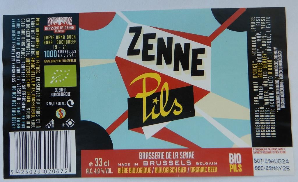 Étiquette de bière Zenne Pils Brasserie De La Senne (11o7), Collections, Envoi, Utilisé