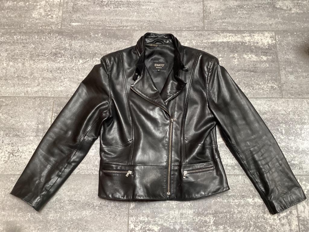 Biker jas leder 44, Kleding | Dames, Zwart, Maat 42/44 (L), Ophalen of Verzenden, Gedragen
