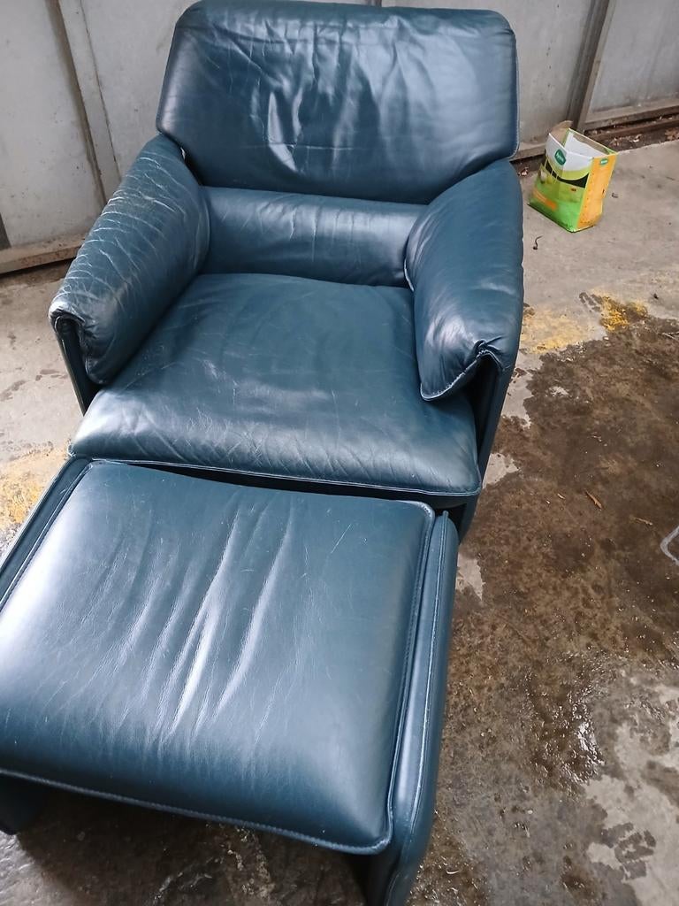 Retro club-zetel met poef Leo-lux, Antiek en Kunst, Ophalen