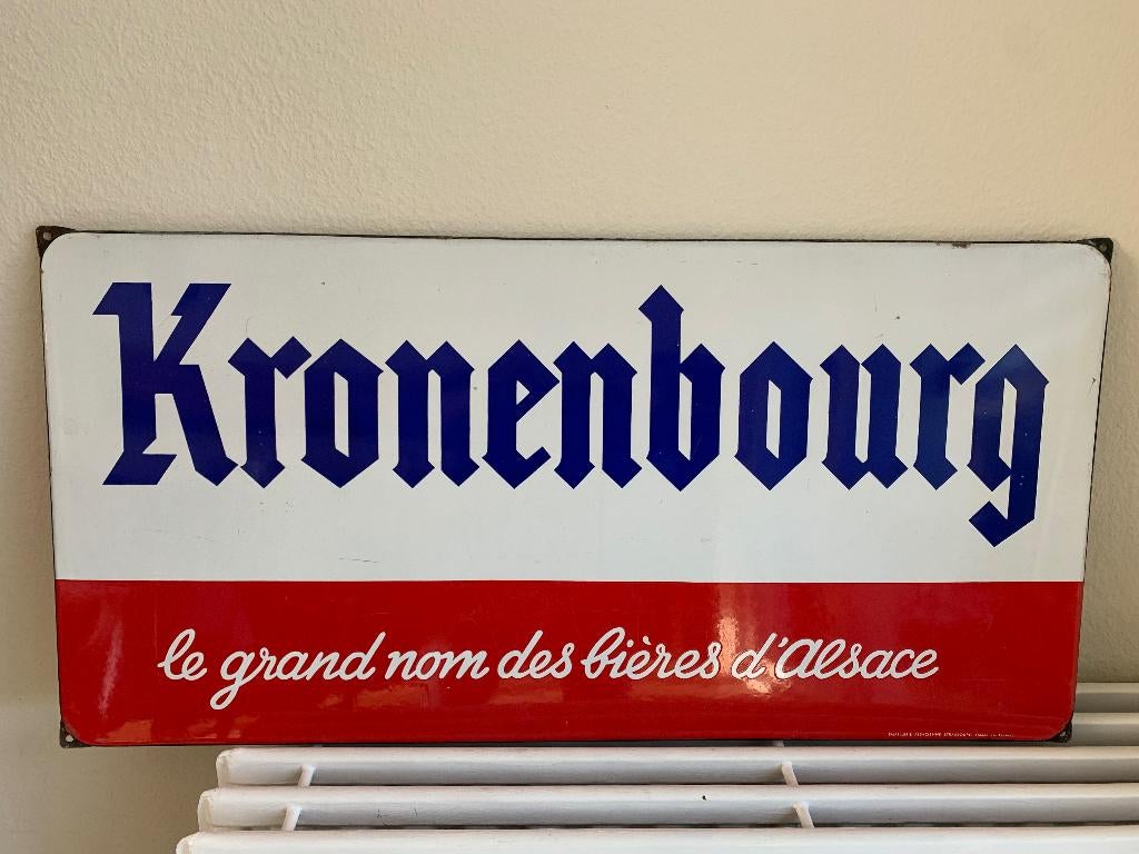 Plaque émaillée bière KRONENBOURG café brasserie, Enlèvement, Utilisé, Panneau publicitaire