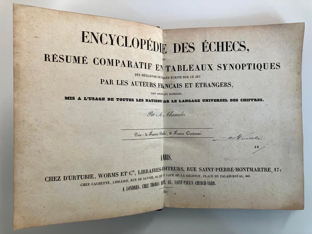 Encyclopédie des échecs - Aaron Alexandre 1837 schaken chess, Antiek en Kunst, Antiek | Boeken en Manuscripten, Ophalen of Verzenden