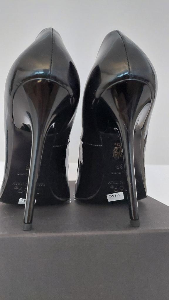 774C* 1969 sexy zwarte leren pumps met hoge hak (38), Pumps, Verzenden, Zwart, Nieuw