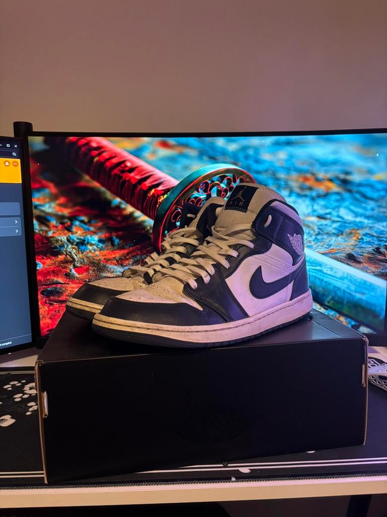 Jordan 1 mid obsidian, Enlèvement ou Envoi, Porté, Bleu, Baskets