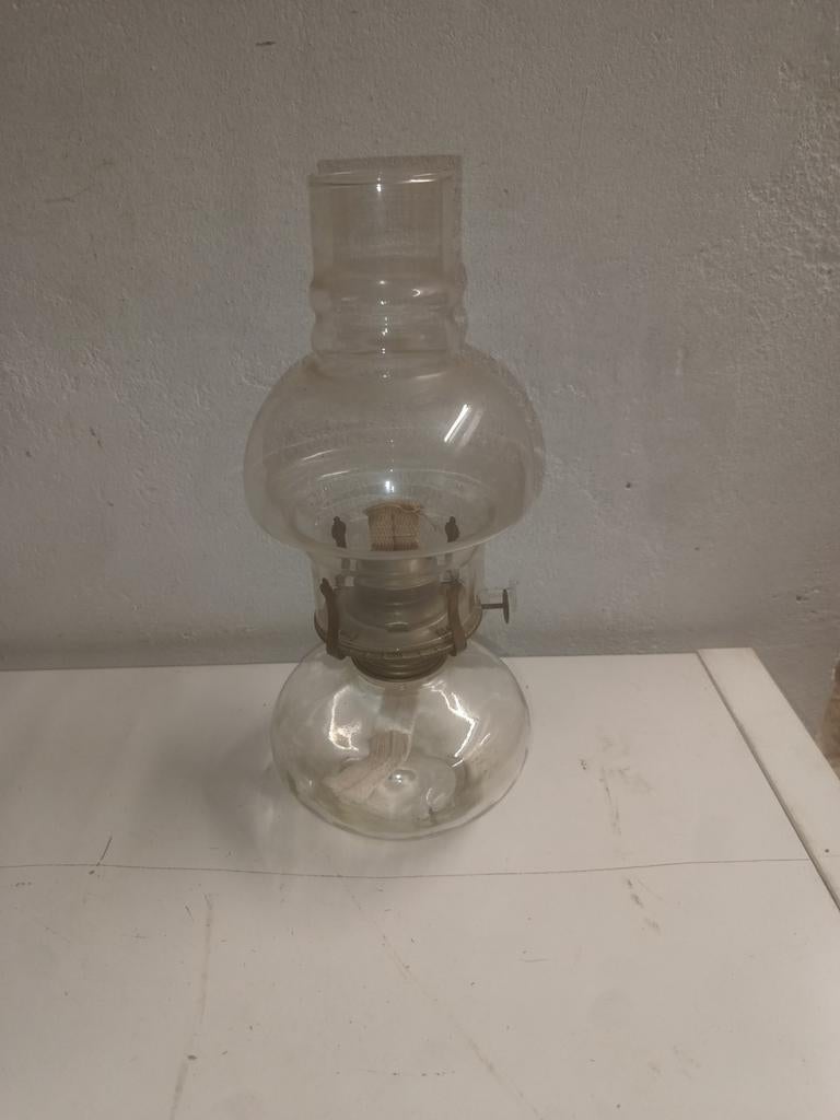 Vintage functionele glazen olielamp, Ophalen of Verzenden