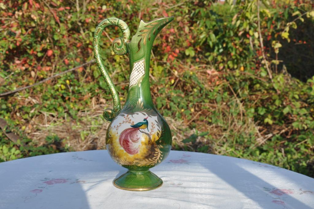 §  vase cruche bequet vert decor paon, Enlèvement ou Envoi