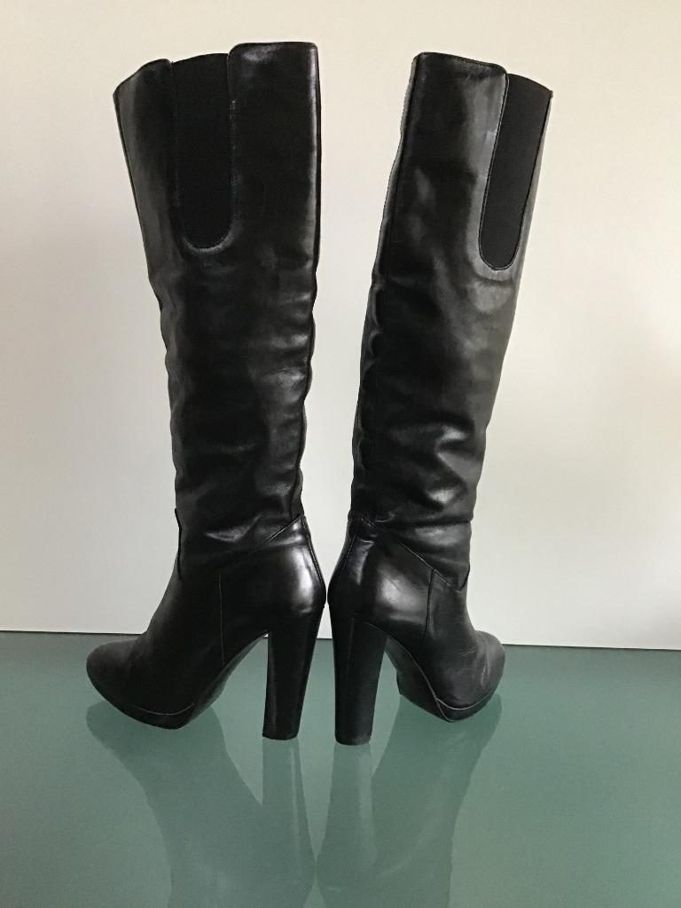 Gratis Verzenden | Prachtige leren zwarte laarzen 37, Kleding | Dames, Hoge laarzen, Verzenden, Zwart, Zo goed als nieuw