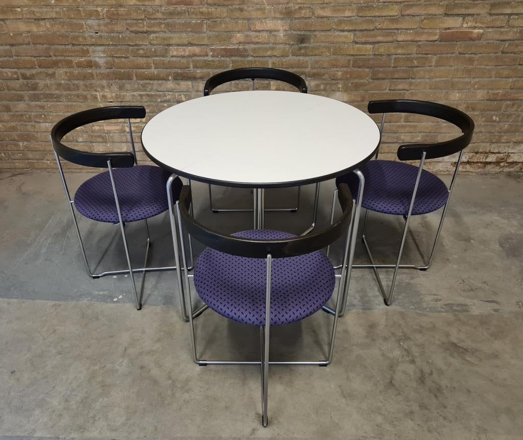 Kusch + Co Sóley vintage stoelen & klaptafel design jr. 80, Huis en Inrichting, Tafels | Eettafels, Gebruikt, Rond, Ophalen of Verzenden