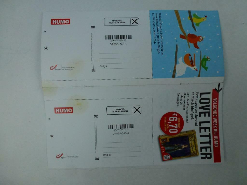 Humo kerstkaarten Jeroom onbeschreven, Verzamelen, Verzenden, Zo goed als nieuw, Gebruiksvoorwerp