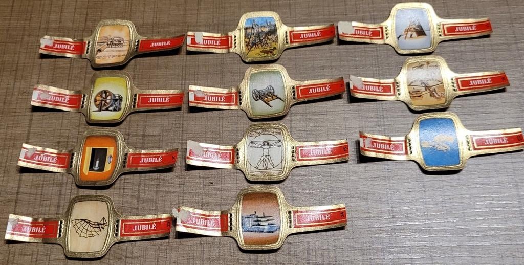 11 oude sigarenbandjes: De uitvindingen van Leonardo Da Vinc, Enlèvement ou Envoi, Utilisé, Bagues de cigare