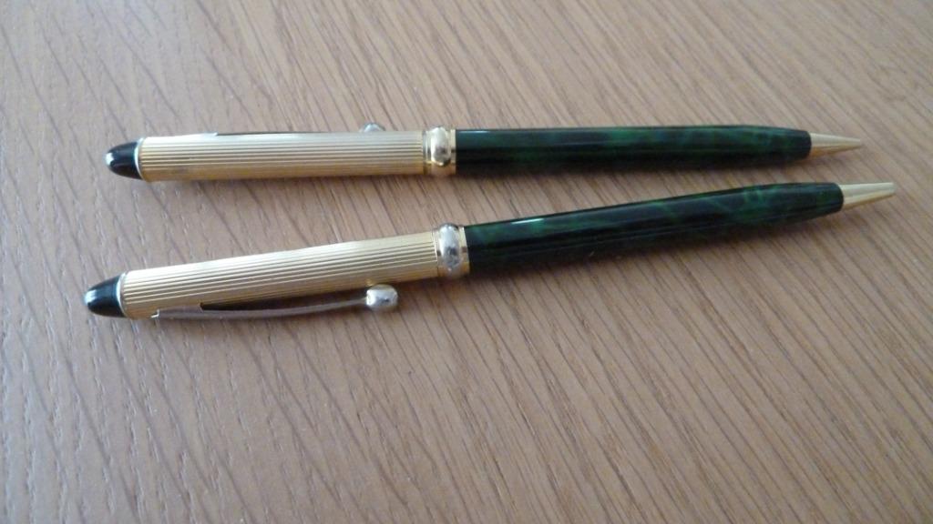 Balpen + potlood ** Gemarmerd groen/goud, Ophalen of Verzenden, Gebruikt, Vulpen, Overige merken