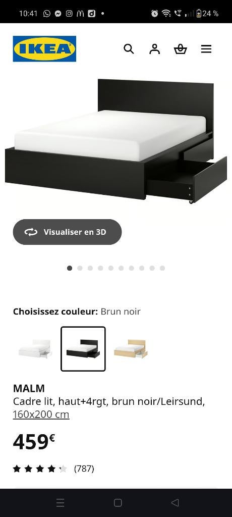 Cadre de lit MALM Ikea, Enlèvement, Utilisé, 200 cm, Bois