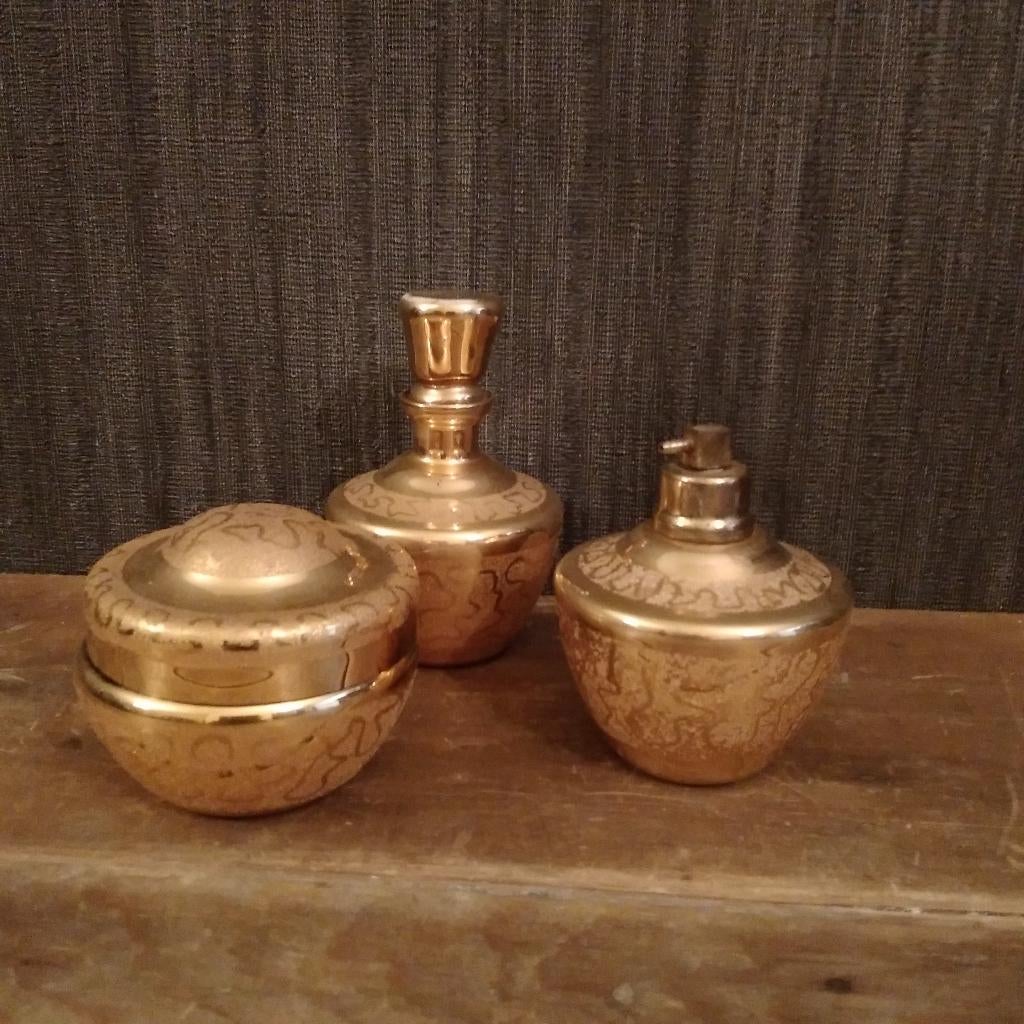 Art-deco glazen parfum set goud, Antiek en Kunst, Verzenden