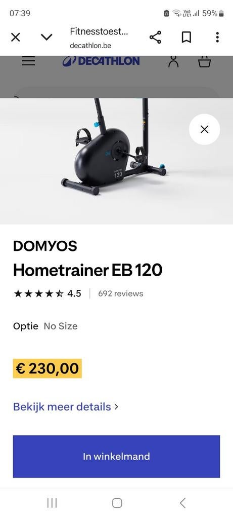 Hometrainer domyos 120 4, Ophalen, Zo goed als nieuw, Hometrainer