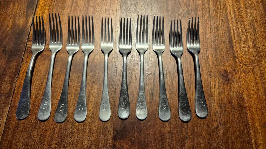 US WW2 mess kit forks (15 euro ea.), Verzenden