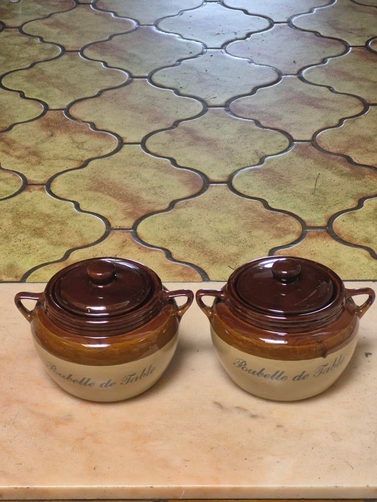 Lot de 2 poubelles de table en grès vernis en très bon état., Antiquités & Art, Enlèvement