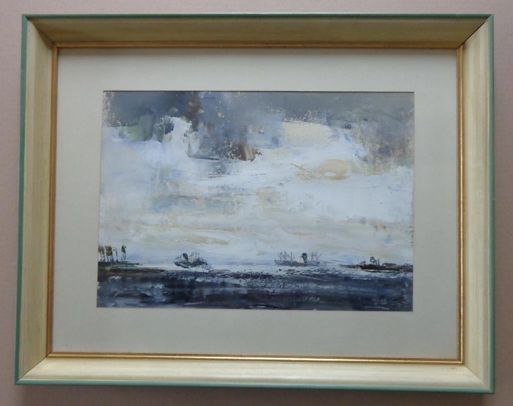 JACK GODDERIS / WITTE WOLKEN / OLIEVERF / 45x57cm / KADER, Enlèvement ou Envoi, Verre, Signé, Peinture à l'huile
