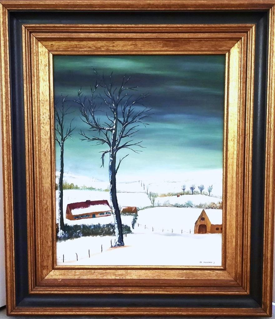 Fraaie schilderij (olieverf op doek) mooie Sneeuwlandschap, Ophalen of Verzenden