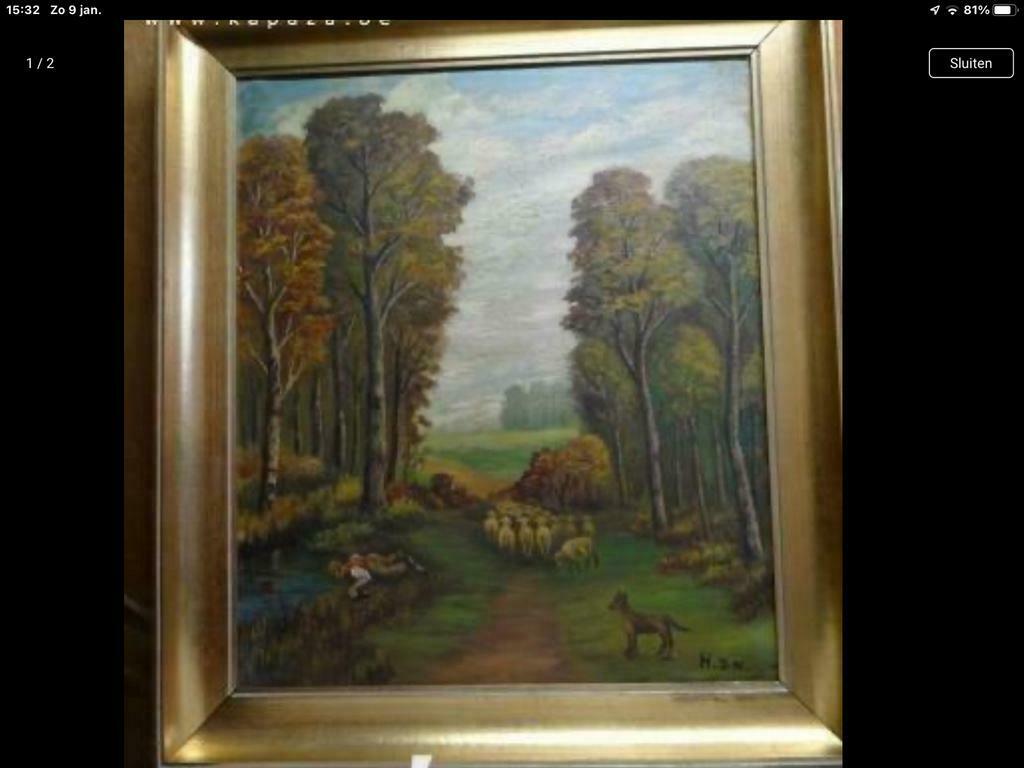 Peinture berger avec mouton et chien de berger., Antiquités & Art, Enlèvement