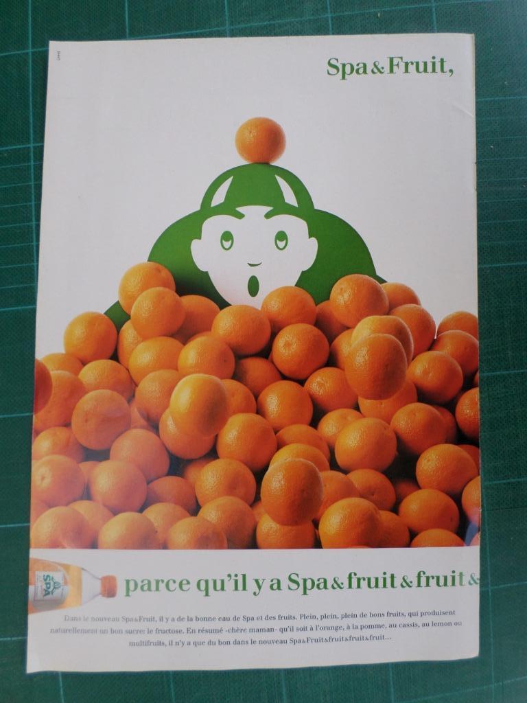 Spa monopole - publicité papier Spa & fruit - 1996, Collections, Enlèvement ou Envoi, Utilisé, Autres types