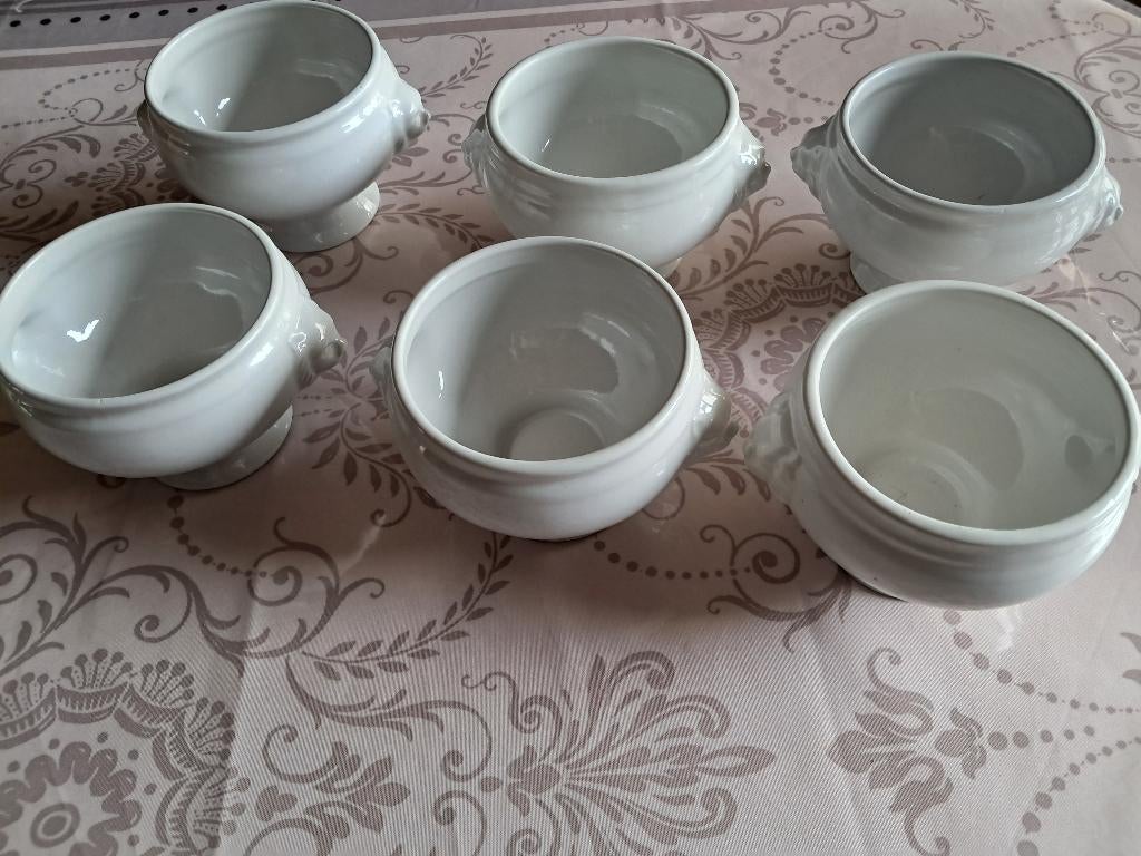 6 bols à soupe tête de lion porcelaine blanche, Enlèvement ou Envoi, Comme neuf, Porcelaine, Récipient(s)