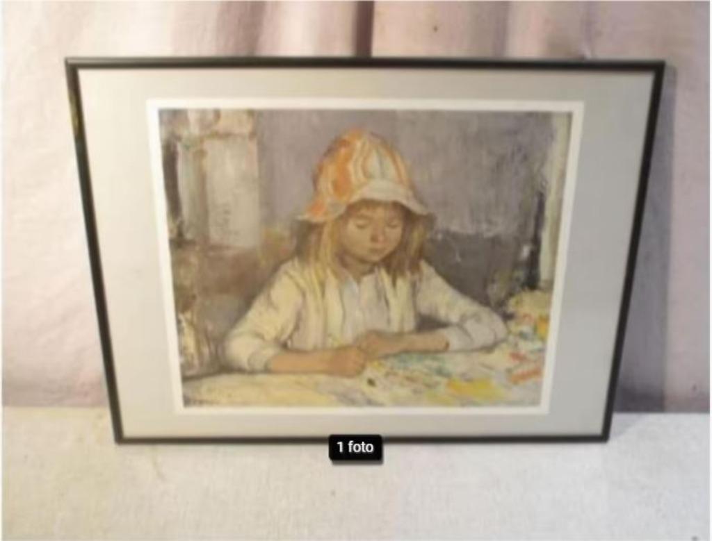Mooie Kunstdruk 'Meisje maakt Tekening' - P Smolders, Ophalen of Verzenden, Zo goed als nieuw, Print, Oorspronkelijke maker