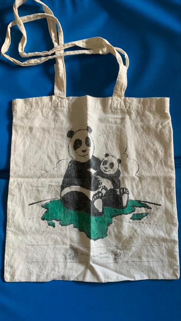 Linnen boodschappentas - pandabeertjes. WWF., Bijoux, Sacs & Beauté, Sacs | Sacs de voyage & Petits Sacs de voyage, Comme neuf