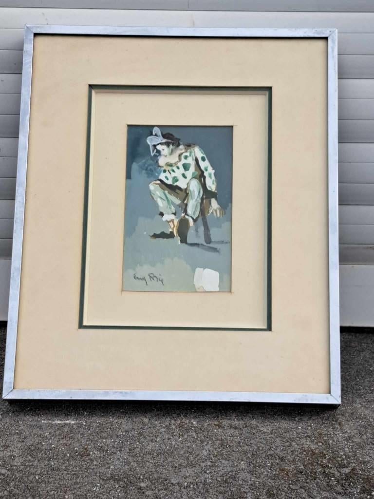 aquarelle arlequin signe eugene de bie, Antiek en Kunst, Ophalen of Verzenden