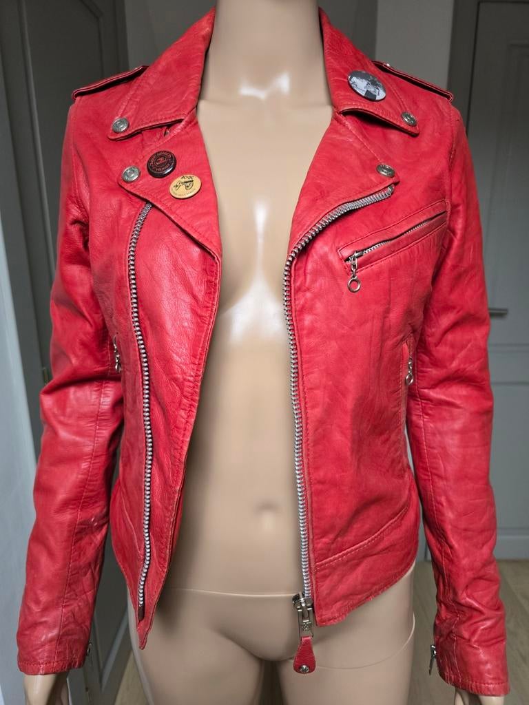 Perfecto Schott Vintage XS, Rouge, Schott, Taille 34 (XS) ou plus petite, Porté