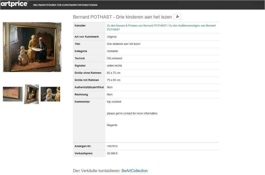schilderij ref 088 Bernard Pothast a 35000 €, Antiquités & Art, Art | Peinture | Classique, Enlèvement