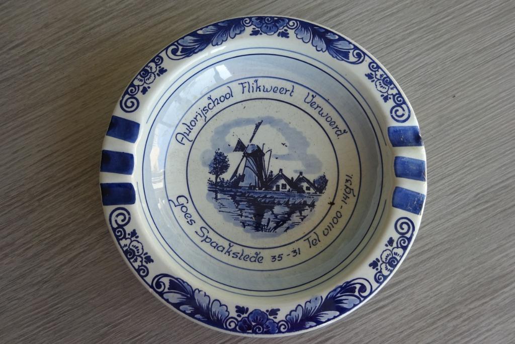 asbak cendrier Delfts Blauw Autorijschool Flikweert Goes, Antiek en Kunst, Ophalen of Verzenden