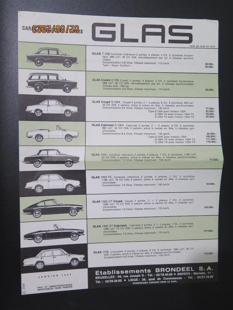 GLAS LISTE  PRIX VOITURES  1965, Envoi
