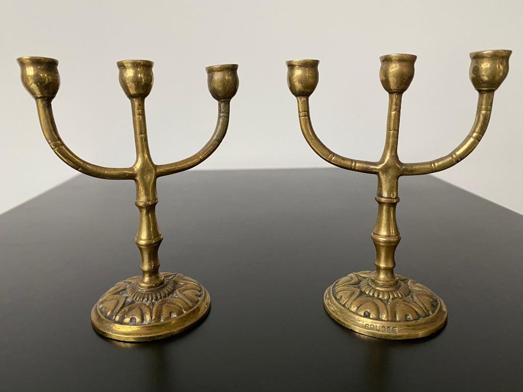 Vintage Set van 2 Kleine Kandelaar Messing Koper, Ophalen of Verzenden