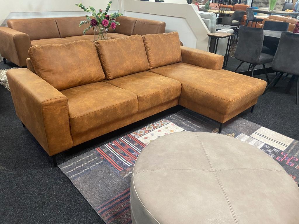 TOP AANBIEDING: 3 zits hoekbank met longchair in cognac, Enlèvement, Neuf, Tissus
