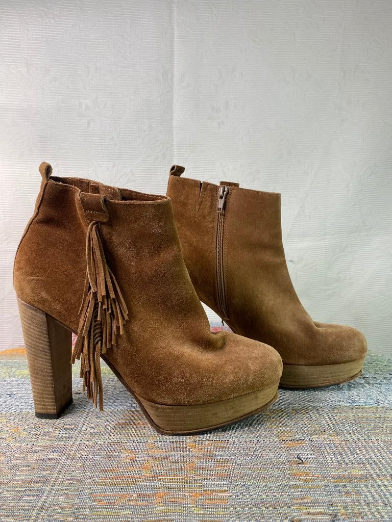 K&S Plateau-Boots Echt leer Bruin - Boho Style - Maat 6 / 39, Bruin, Verzenden, Lage of Enkellaarzen, Zo goed als nieuw